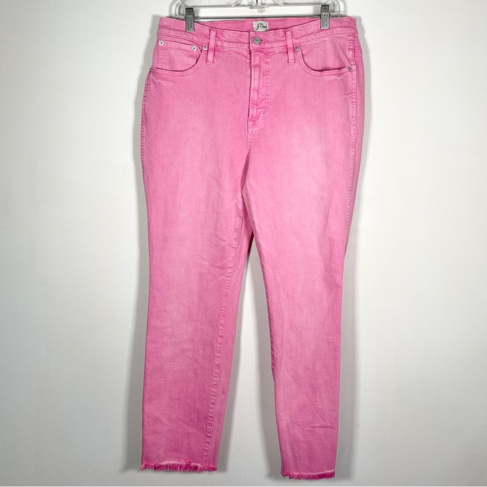 J. Crew Women’s Size 32 Vintage Straight Jeans Garment Dyed Fray Hem Pink